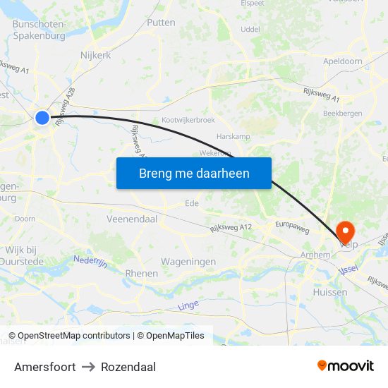 Amersfoort to Rozendaal map