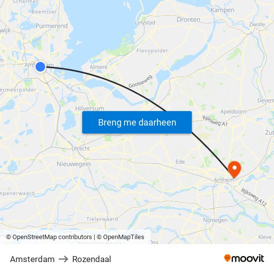 Amsterdam to Rozendaal map