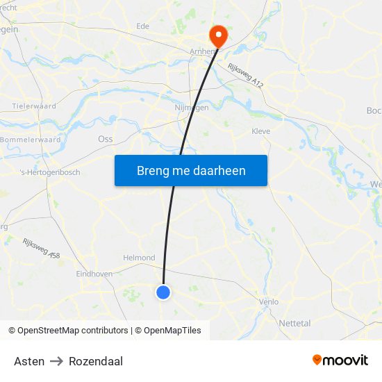 Asten to Rozendaal map