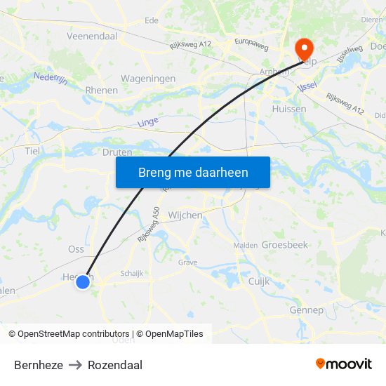 Bernheze to Rozendaal map