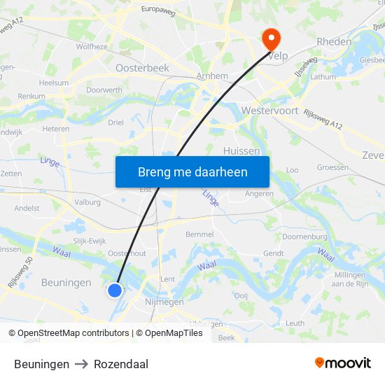 Beuningen to Rozendaal map