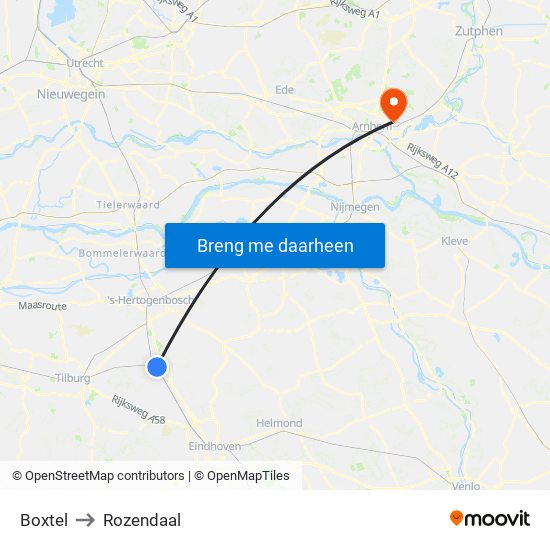 Boxtel to Rozendaal map
