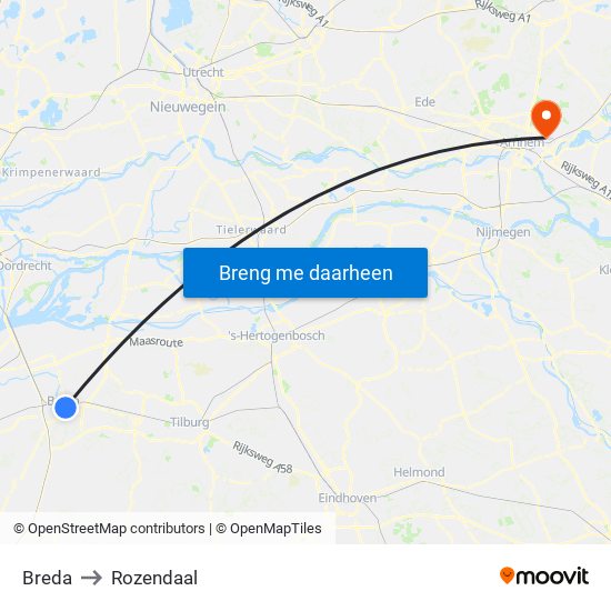 Breda to Rozendaal map