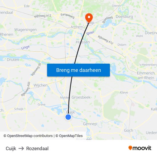 Cuijk to Rozendaal map