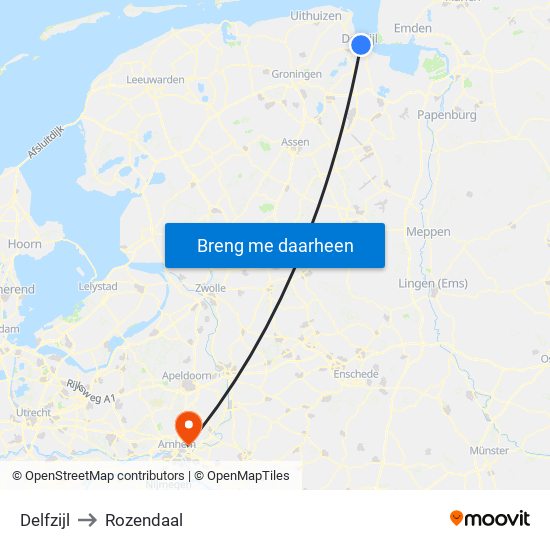 Delfzijl to Rozendaal map