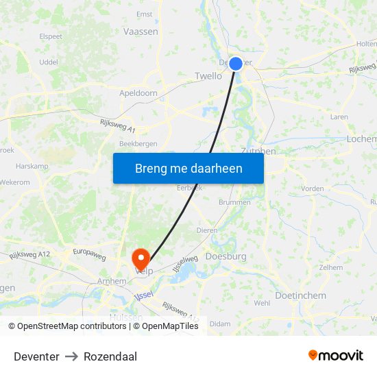 Deventer to Rozendaal map