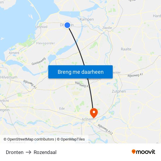 Dronten to Rozendaal map