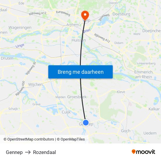 Gennep to Rozendaal map