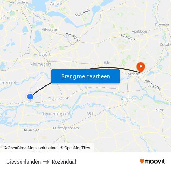 Giessenlanden to Rozendaal map