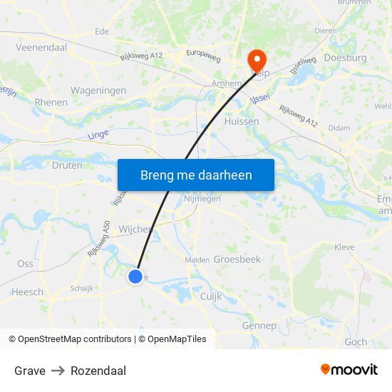 Grave to Rozendaal map