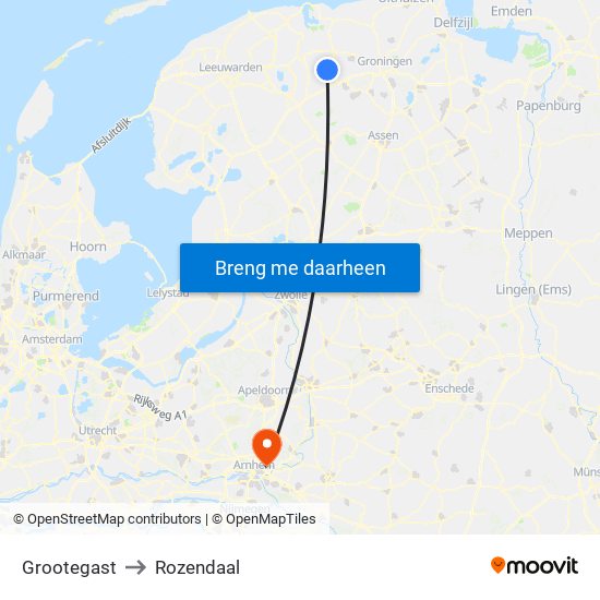 Grootegast to Rozendaal map