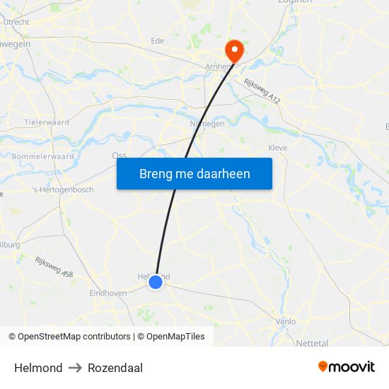 Helmond to Rozendaal map