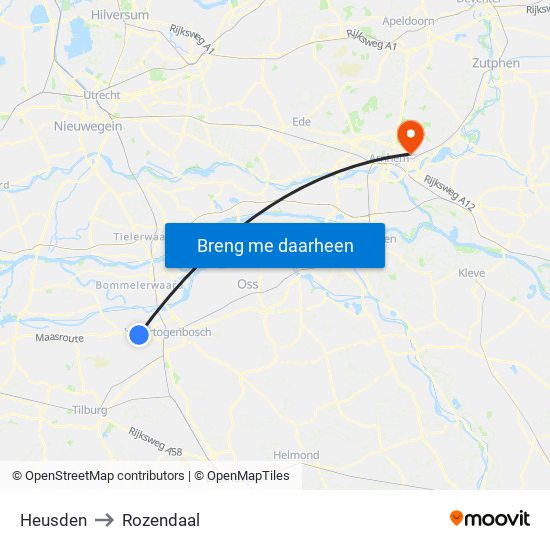 Heusden to Rozendaal map