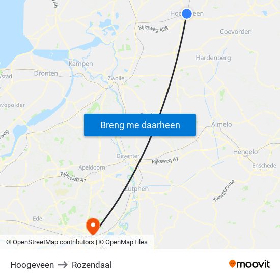 Hoogeveen to Rozendaal map
