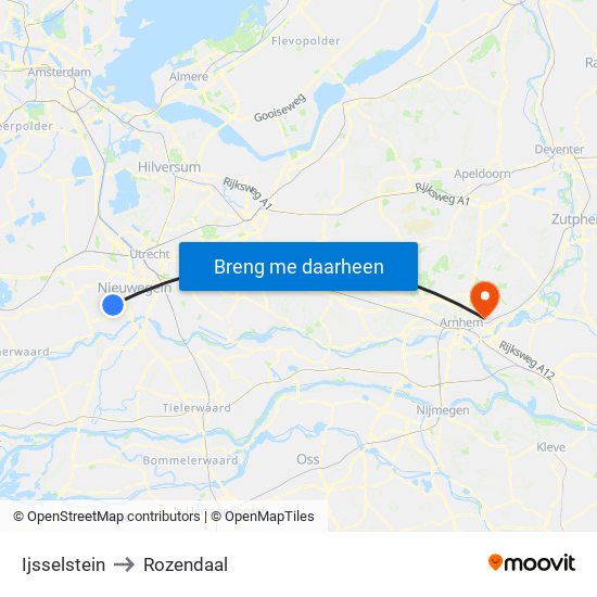 Ijsselstein to Rozendaal map