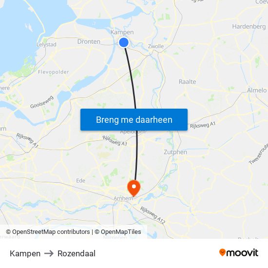 Kampen to Rozendaal map