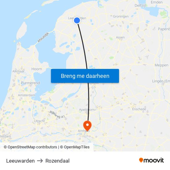 Leeuwarden to Rozendaal map