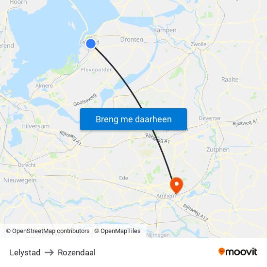 Lelystad to Rozendaal map