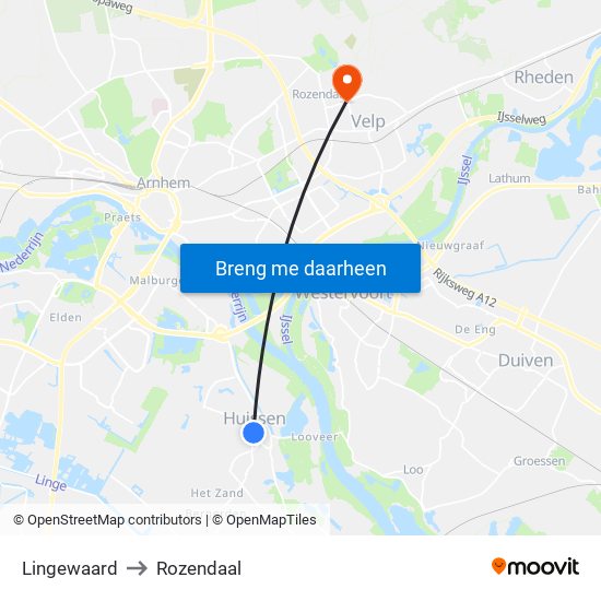 Lingewaard to Rozendaal map