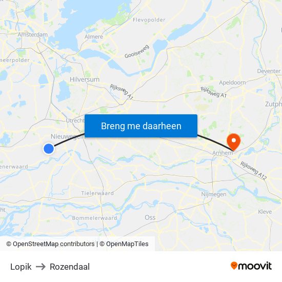 Lopik to Rozendaal map