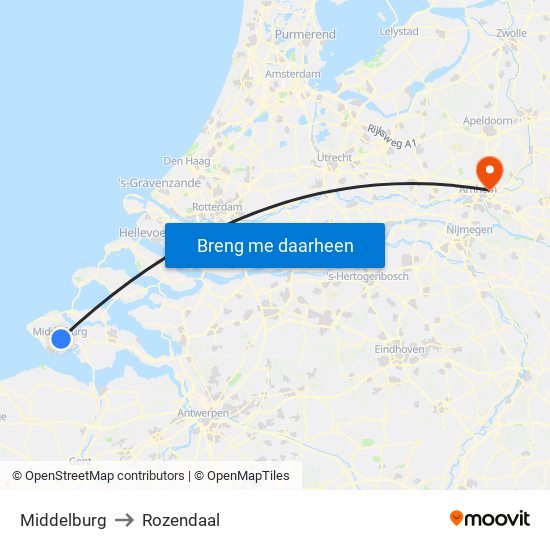 Middelburg to Rozendaal map