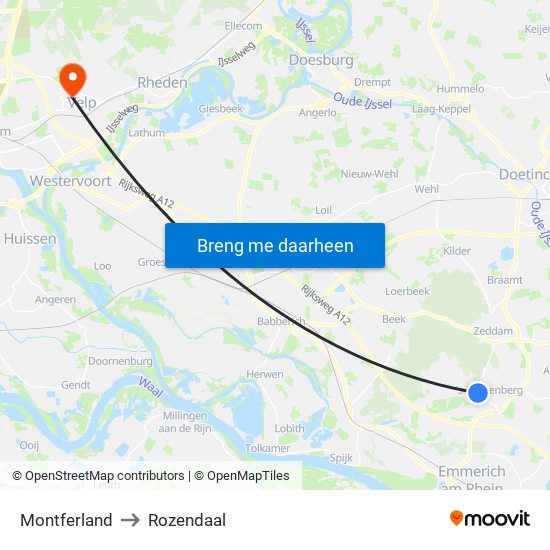 Montferland to Rozendaal map