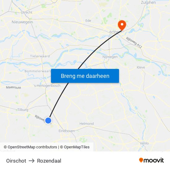 Oirschot to Rozendaal map