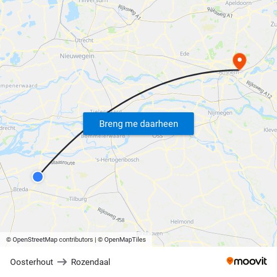 Oosterhout to Rozendaal map