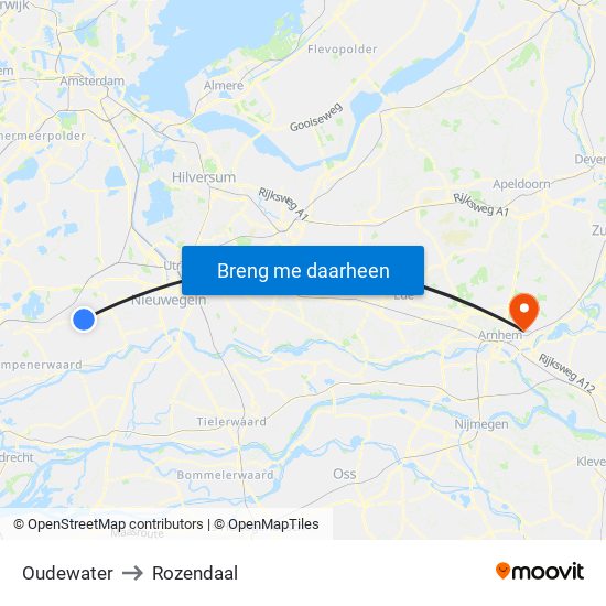 Oudewater to Rozendaal map