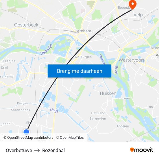 Overbetuwe to Rozendaal map