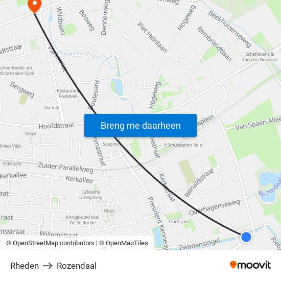 Rheden to Rozendaal map