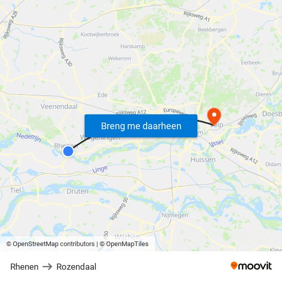Rhenen to Rozendaal map