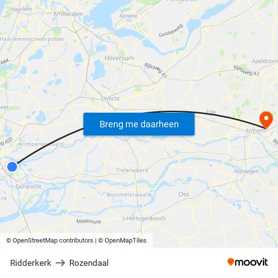 Ridderkerk to Rozendaal map