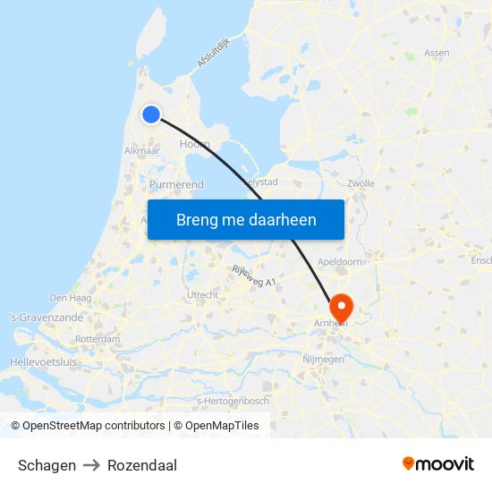 Schagen to Rozendaal map