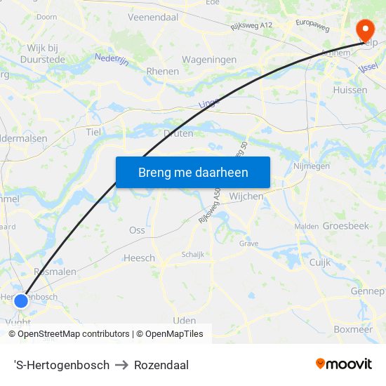 'S-Hertogenbosch to Rozendaal map
