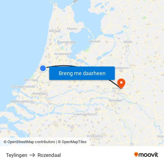 Teylingen to Rozendaal map