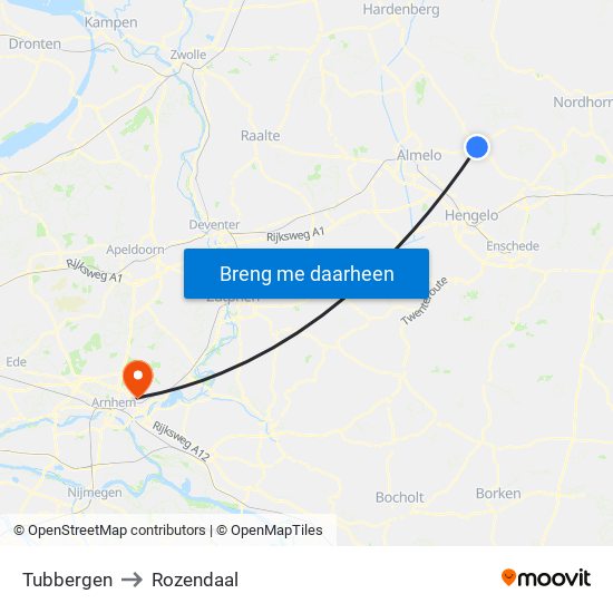 Tubbergen to Rozendaal map