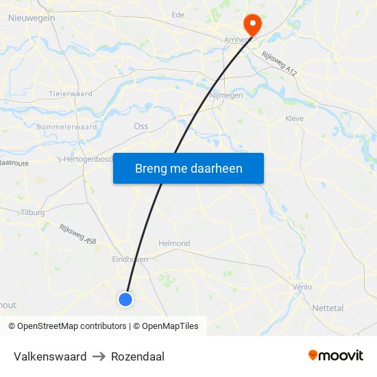 Valkenswaard to Rozendaal map