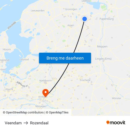 Veendam to Rozendaal map