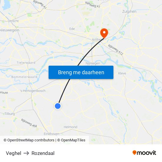 Veghel to Rozendaal map