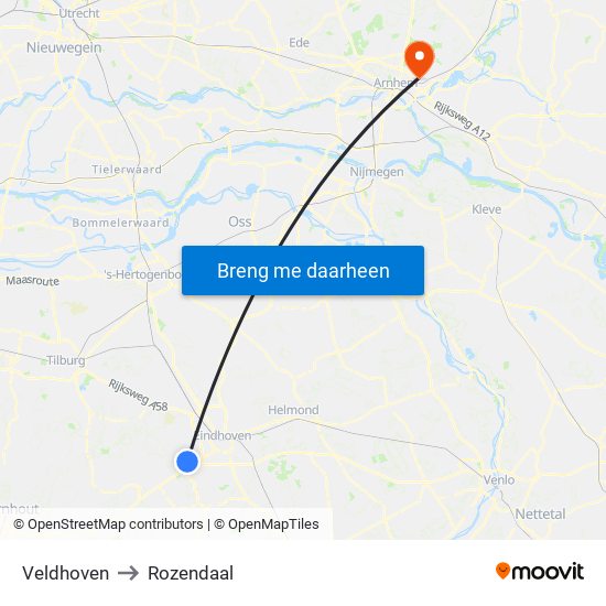 Veldhoven to Rozendaal map