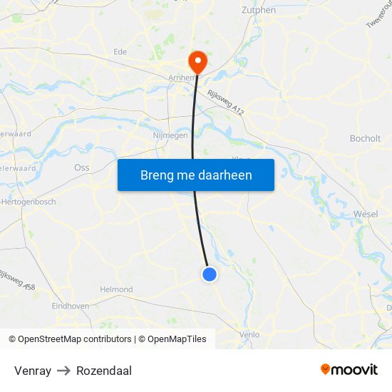 Venray to Rozendaal map