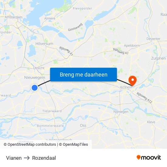 Vianen to Rozendaal map