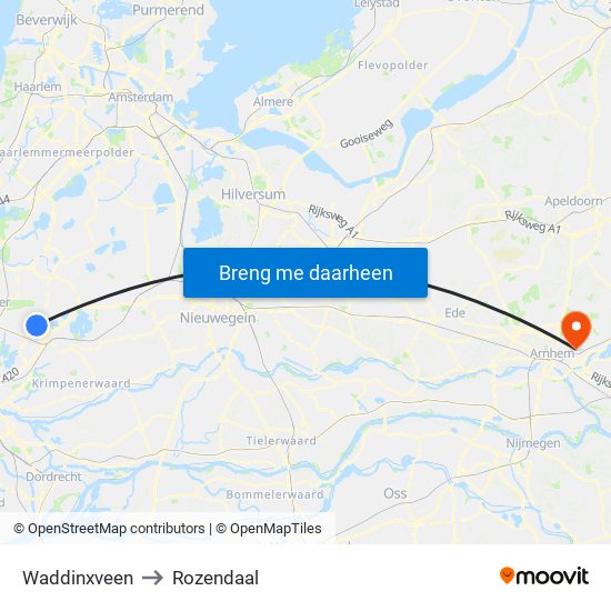 Waddinxveen to Rozendaal map