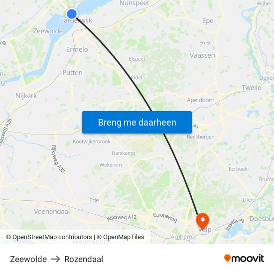 Zeewolde to Rozendaal map