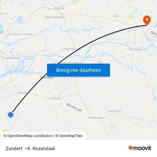 Zundert to Rozendaal map