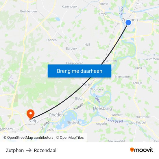 Zutphen to Rozendaal map