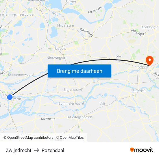 Zwijndrecht to Rozendaal map