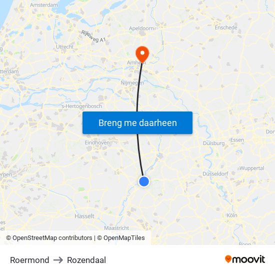 Roermond to Rozendaal map