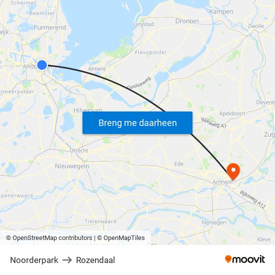 Noorderpark to Rozendaal map